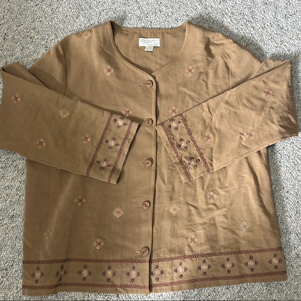 Chic Tan Embroidered Blouse